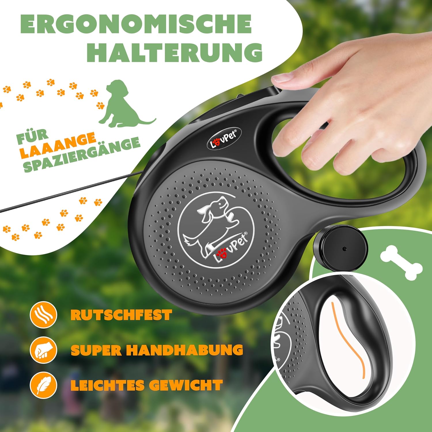 Lovpet® Hondenriem - Rollijn - 8 meter - Antislip - Grijs