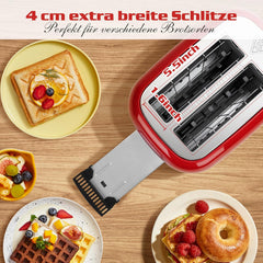 Aigostar Broodrooster met 2 schijven, 4 cm extra brede toastsleuven, 4 functies, retro broodrooster met 6 bruiningsniveaus, uitneembare kruimellade, roestvrij staal