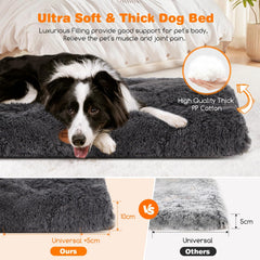 Nobleza Hondenbed voor grote honden, hondenkussen, wasbaar, lang pluche hondenbed, zacht en wollig, hondenmat met antislip onderkant, huisdierbed, hondenmatras, donkergrijs, 95 x 60 cm