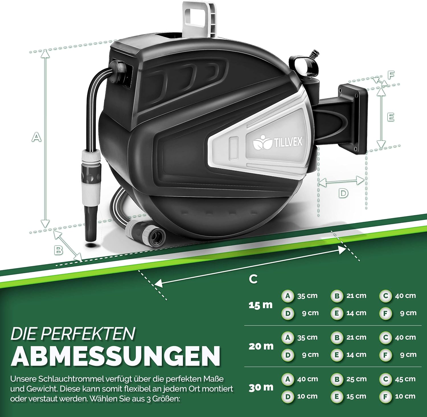 Tillvex® Tuinslanghaspel - Wandslangenbox - 30m Tuinslang  - Zwart