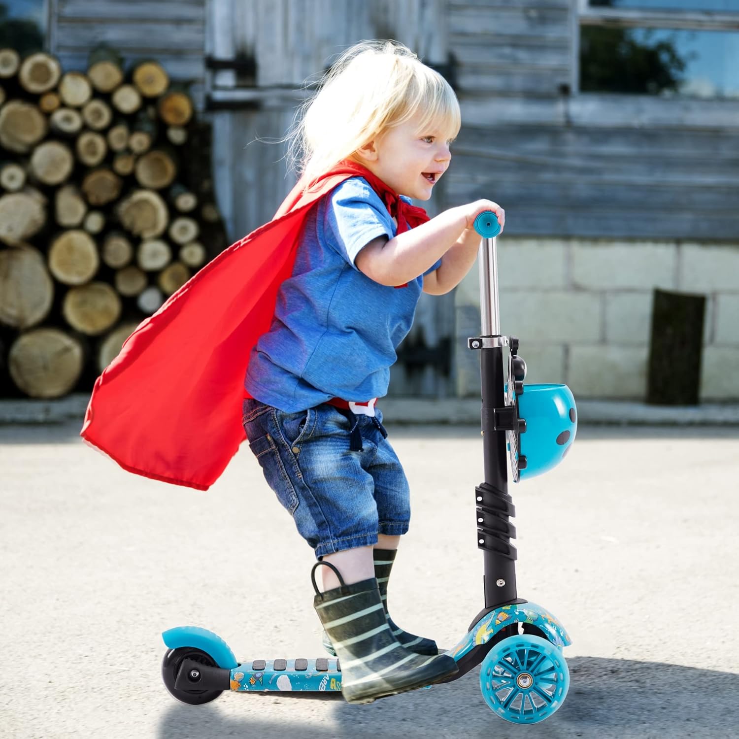Arebos Cityroller, step, in hoogte verstelbaar stuur en zitting, XXL led-wielen, traprem, voor kinderen, belastbaar tot 40 kg, kickscooter •
