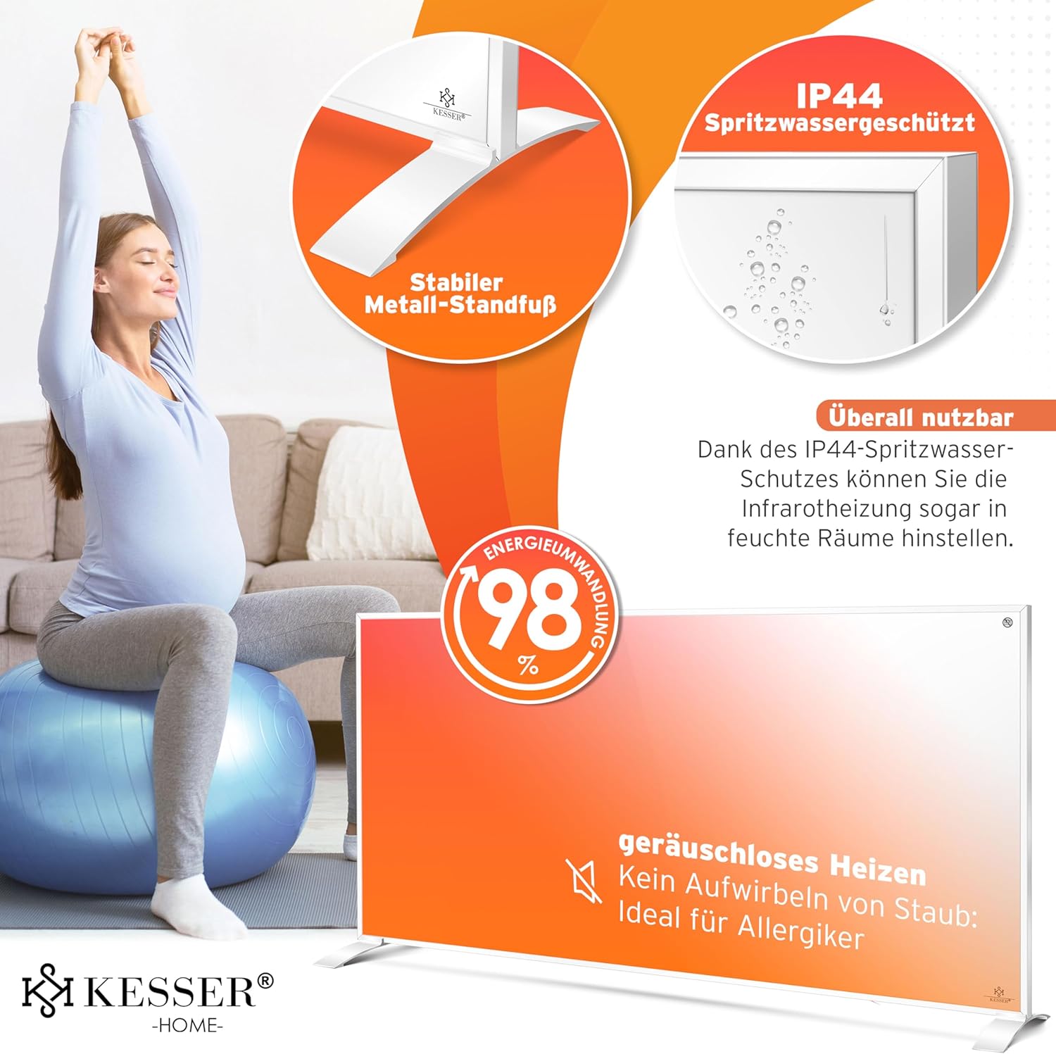 KESSER® Infraroodverwarming, energiebesparend, infrarood staand apparaat en wandmontage, elektrische verwarming, 700 W, met afstandsbediening, thermostaat en app-bediening, elektrisch