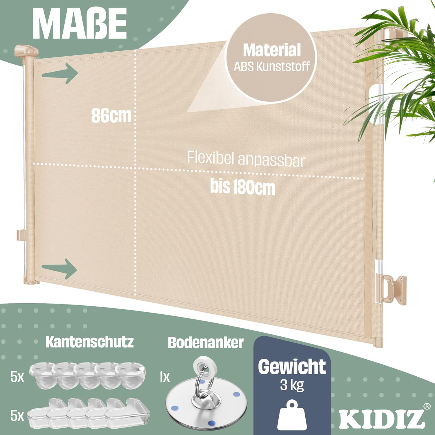 KIDIZ® Verstelbaar Traphekje - Veiligheidshekje - tot 180cm - Beige