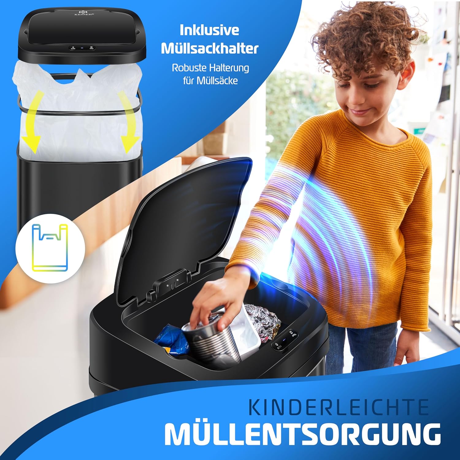 KESSER® Sensor Prullenbak - Afvalbak - Vuilnisbak - 30L - Zwart •