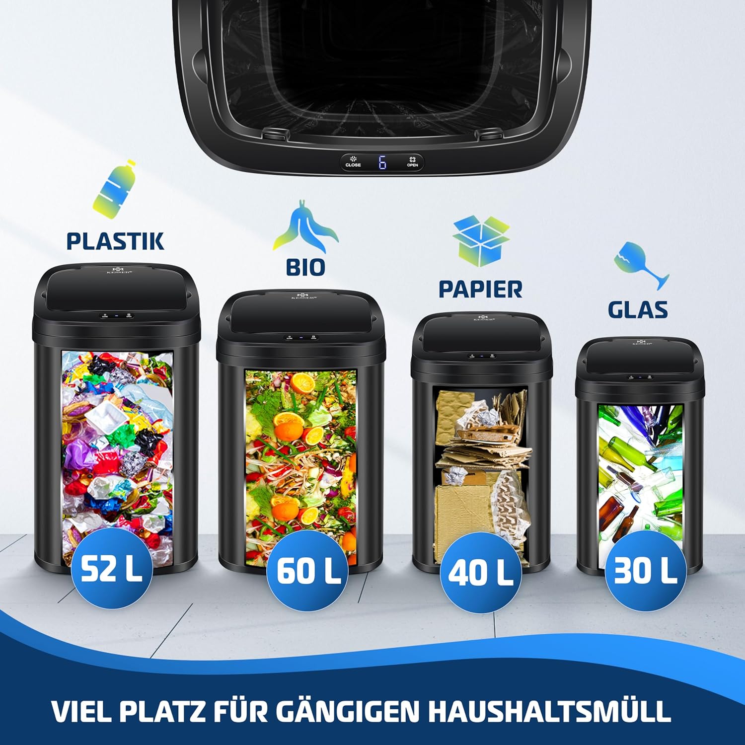 KESSER® Sensor Prullenbak - Afvalbak - Vuilnisbak - 30L - Zwart •