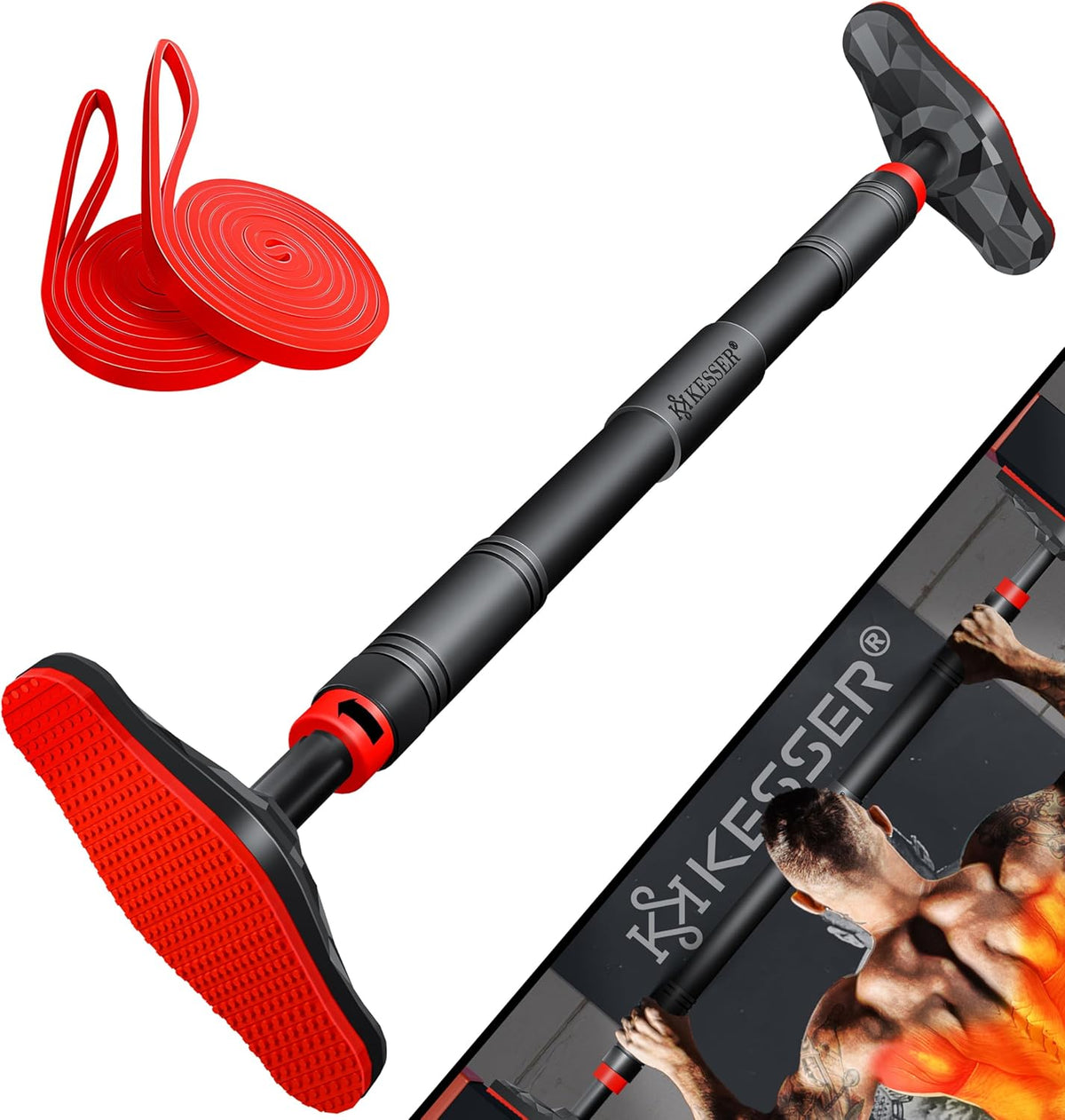 KESSER® Optrekstang - Pull-up bar - Zonder schroeven - 68-106 cm - Zwart