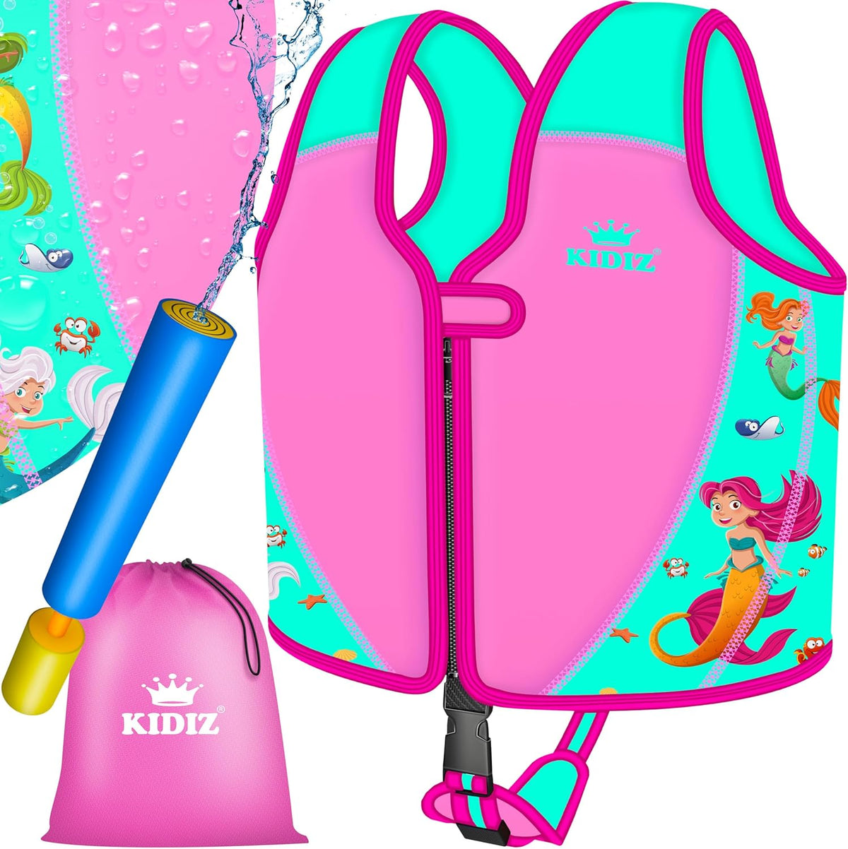KIDIZ® Zwemvest voor kinderen - S - 1-2 jaar - Veiligheidsgordel - Roze