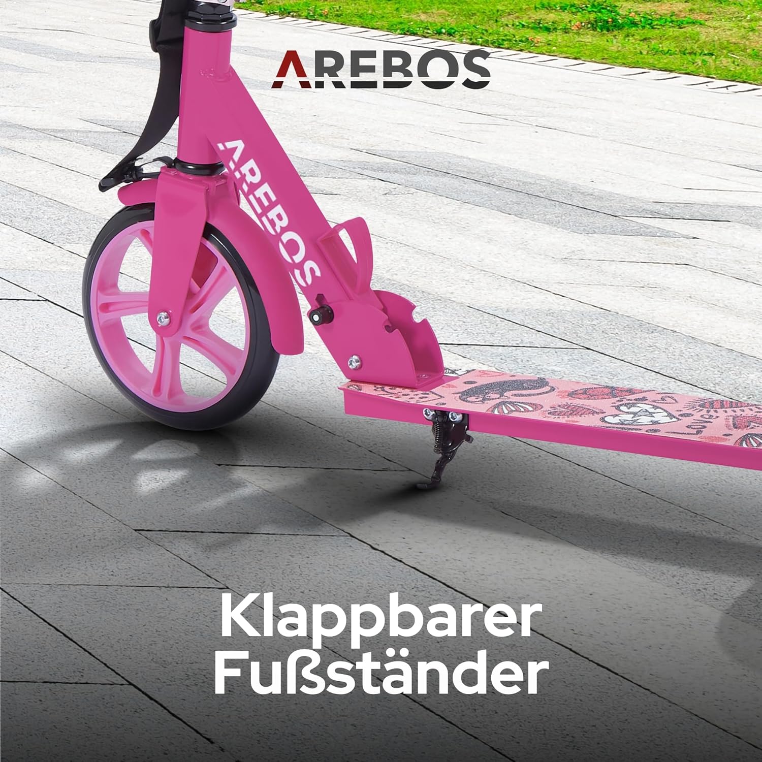 Arebos City Scooter, Hoogteverstelbaar | Opvouwbaar | Inclusief draagriem | XXL wielen | Kickrem | Voor kinderen en volwassenen | Draagvermogen tot 100 kg | Kickstep | Kickstep