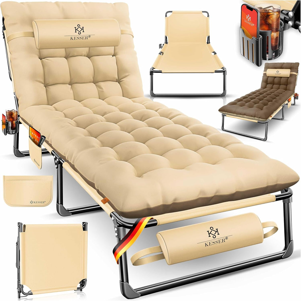 KESSER® Campingbed - Ligbed - Inklapbaar - 190x68x30cm - Beige