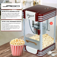 Jago® Popcornmachine retro - 60 l/h, 200 g/10 min, roestvrijstalen pot, voor zoute popcorn - jaren 50-look, professionele popcornmaker, bereider, automaat