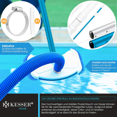 KESSER® Zwembadslang 8 m / Ø 38 mm | zwembadslang met | zonne-slang voor zwembad | zuigslang | pompslang | flexibele waterslang incl. slangklemmen en -verbinding | blauw