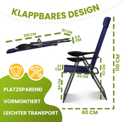 Tuinstoelen verstelbaar - Ligstoel - Set van 2 - Blauw - KESSER®