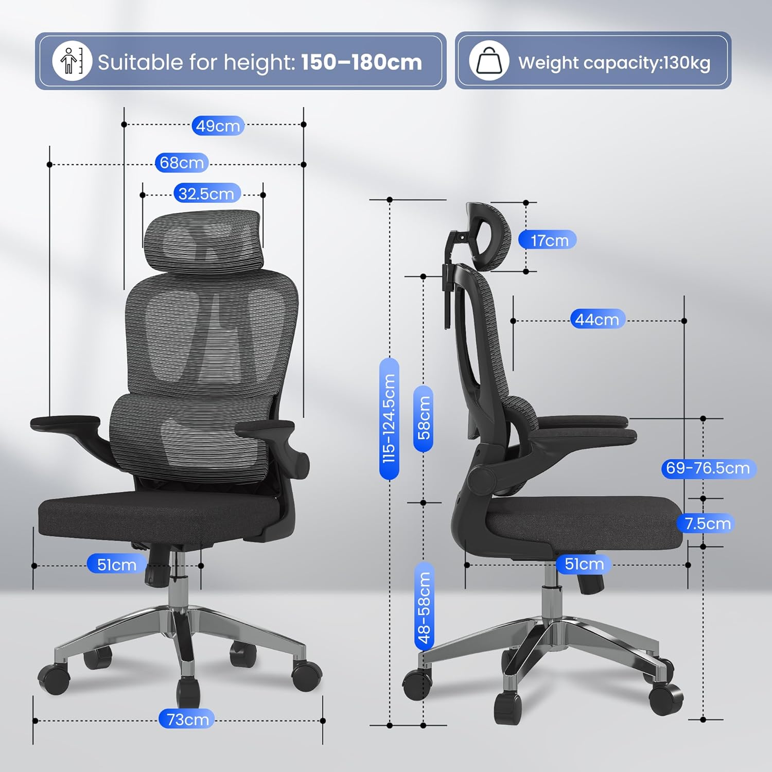 Ergonomische Bureaustoel -  Office Chair - Gamestoel - Volwassenen - Zwart - FLEXISPOT
