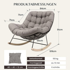 FLEXISPOT Schommelstoel voor de tuin, schommelstoel met hoofdkussen, waterdichte overtrek, gevoerde relaxstoel tot 159 kg, voor woonkamer, slaapkamer, balkon, lichtbruin