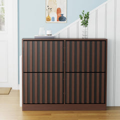 UEV Schoenenkast met 4 kleppen hout, schoenenrek smal (bruin + zwart)