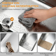 FPLB001SG2 Roestvrijstalen kattenbak met deksel, XXL, gesloten metalen kattenbak met schep en voettrede, uitneembaar, 120° klapdeksel, gemakkelijk te reinigen, donkergrijs