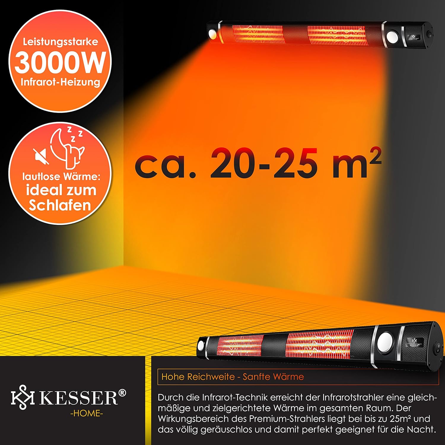 Infrarood Verwarming - Terrasverwarmer - Elektrische Heater - Zwart - KESSER®