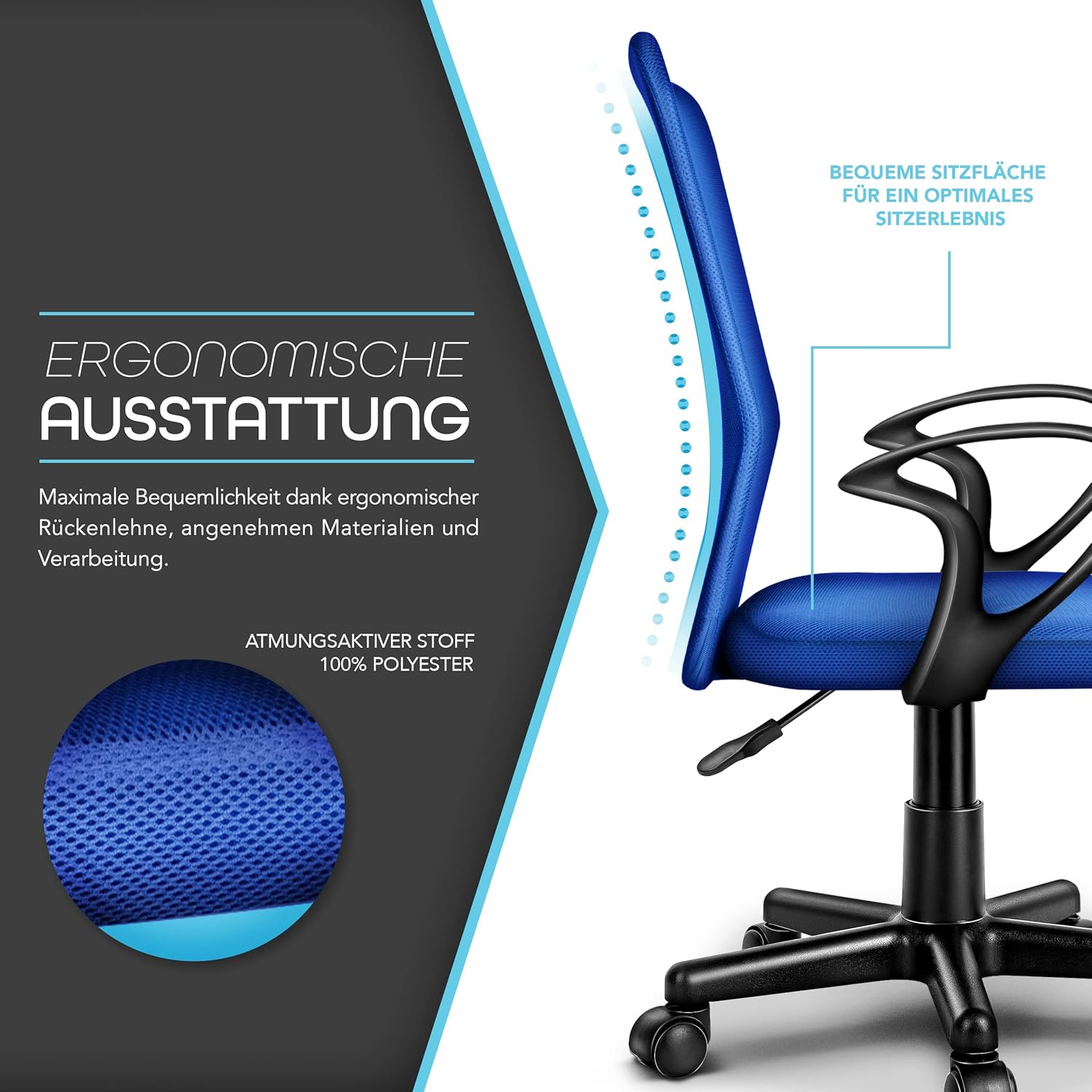 TRESKO Ergonomische Bureaustoel - Verstelbaar - Blauw