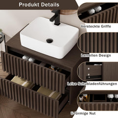 UEV Wastafelonderkast voor gastentoilet/kleine badkamer, wastafel klein 81 cm, badkamerkast, badkamerkast, wastafelonderkast hangend, wastafel voldoende opbergruimte ruimtebesparend, donkerbruin, zonder wastafel