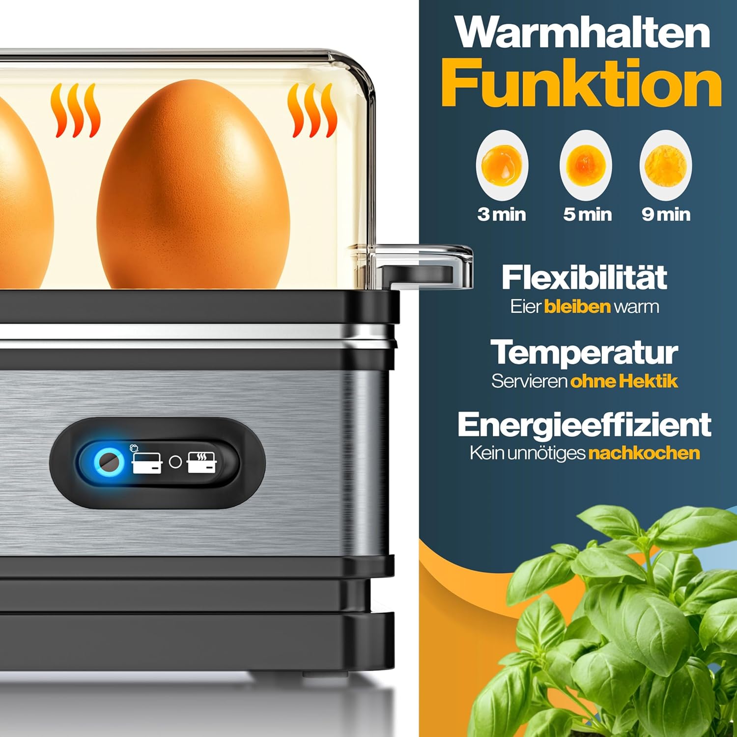 KESSER® Eierkoker voor 1 tot 6 eieren, elektrisch van roestvrij staal, 400 W met warmhoudfunctie, tuimelfunctie, drie hardheidsgraden, BPA-vrij en vaatwasmachinebestendig, maatbeker en 2 x