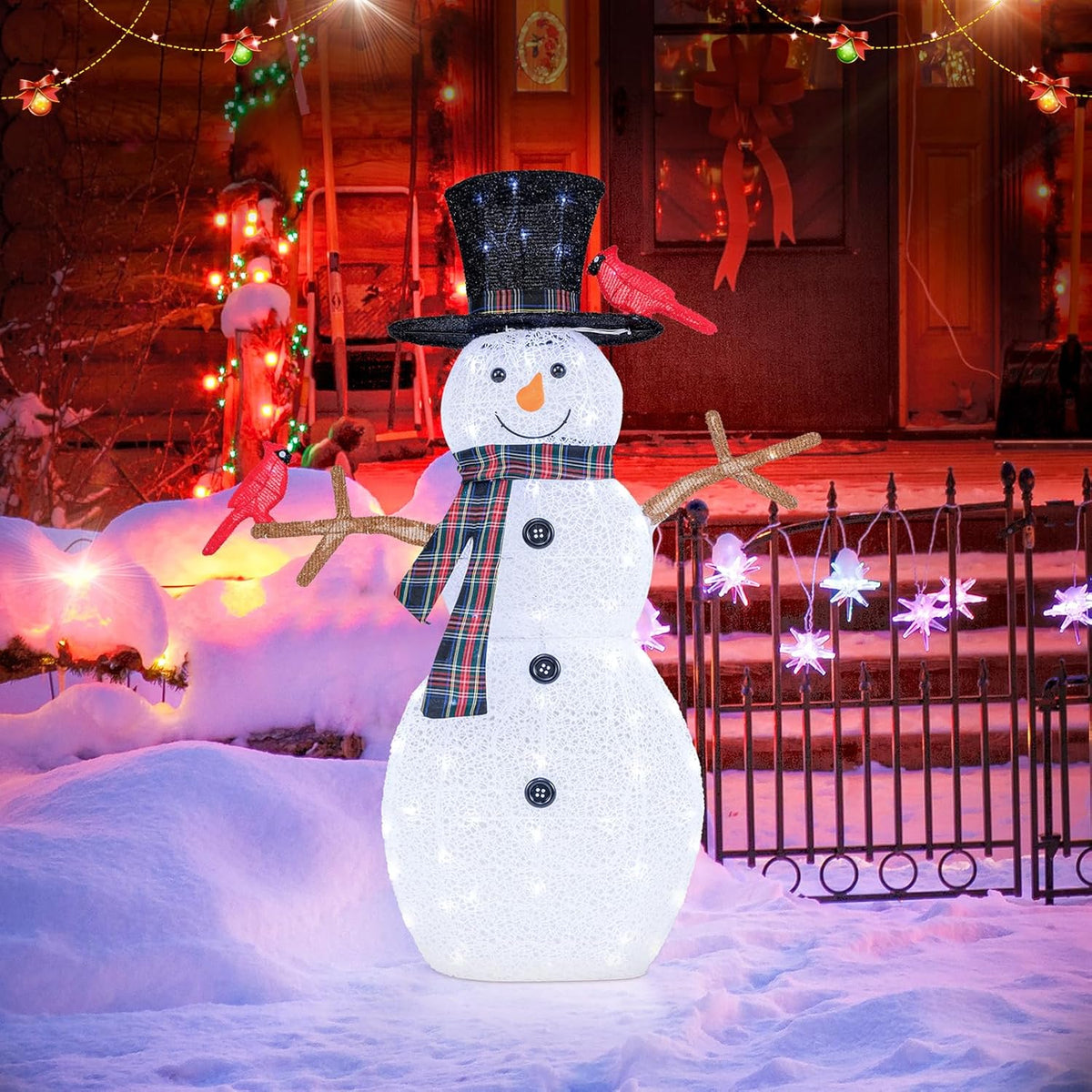COSTWAY Led-sneeuwpopdecoratie, kerstdecoratie voor buiten en binnen, kerstfiguur met koudwitte ledlampen en grondpennen, kerstdecoratie, weerbestendig IP44, kerstverlichting