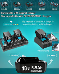 Accu geschikt voor Makita - 2 x 18V Accu - 5.5Ah - BL1860B - BL1850B - BL1840 - BL1845 - BL1850 - BL1830 - BL1835 - BL1845 - BL1890 - BL1415 - BL1430 - BL1440 - BL1835