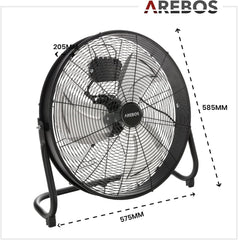 Vloerventilator - 50 cm - Industriele ventilator - Zwart - Arebos