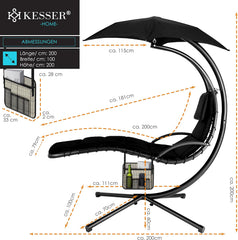 KESSER® Zweefbed met parasol, hangstoel, ligstoel, ligbed H200, L194, B100 cm, relaxstoel, schommelligstoel, hangmat, tot 120 kg belastbaar, kussens - nekkussen, incl. tas