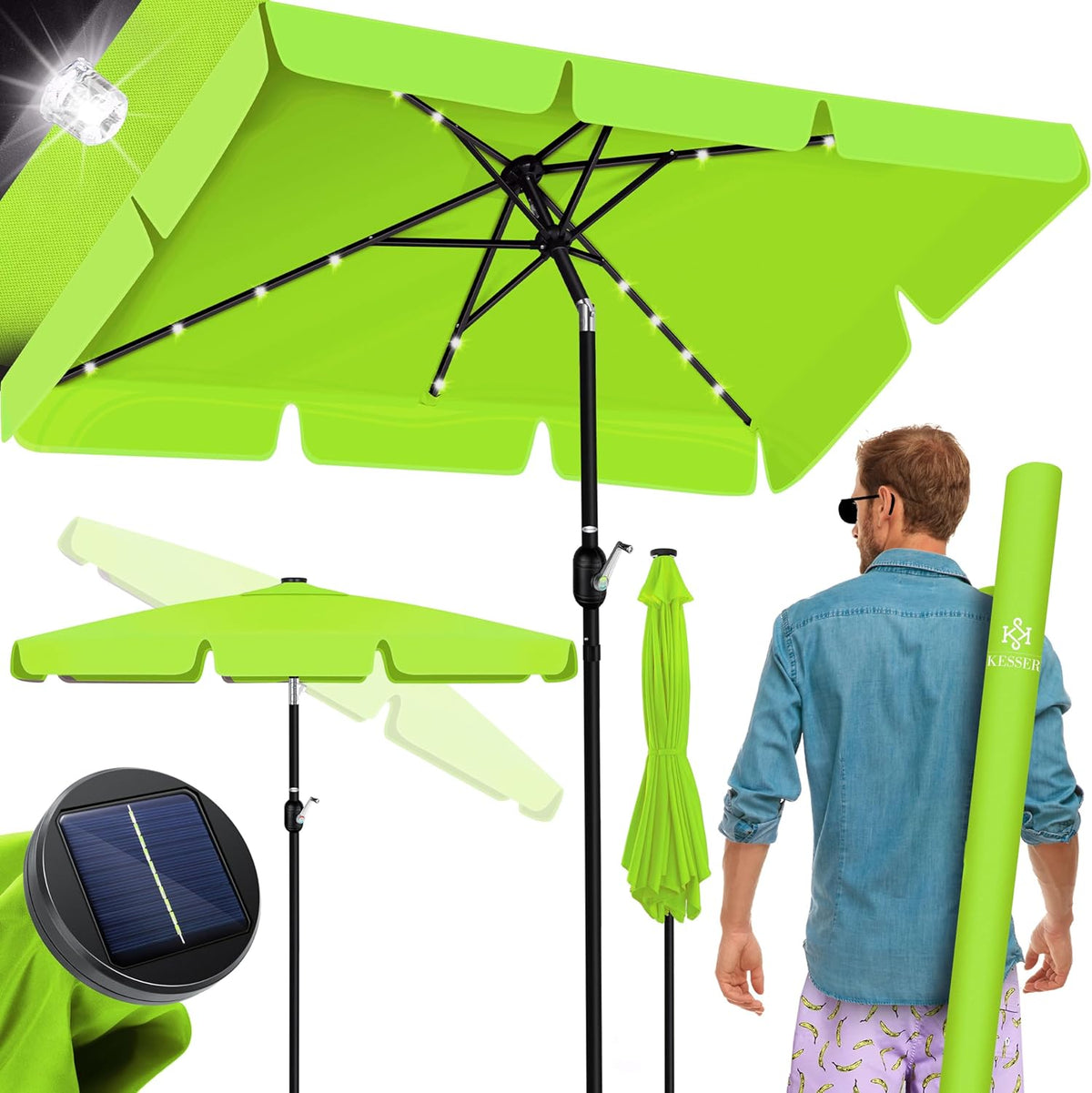 KESSER® Parasol LED Solar - Verstelbaar - Buigbaar - Groen