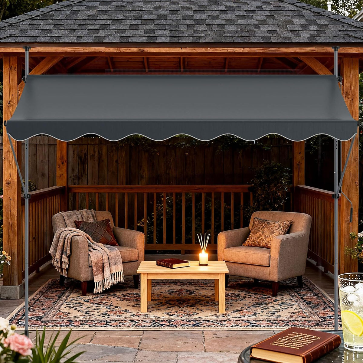 Verdego Klemluifel, 350 x 120 cm, luifel voor balkon, zonder boren, met handslinger, zonwering, waterafstotend, uv-bestendig, in hoogte verstelbaar, balkonluifel om te klemmen, voor terras en tuin