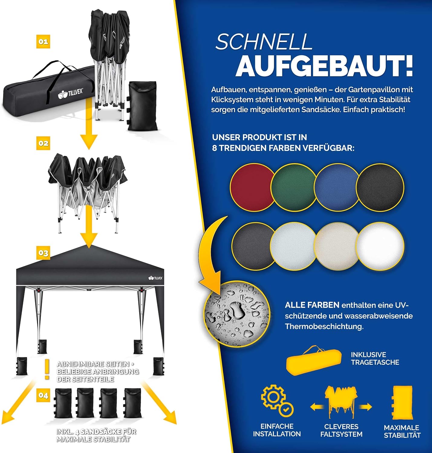 Tillvex® Partytent - 3x3m - Paviljoen - Easy Up - Antraciet