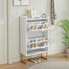UEV Schoenenkast met 2 kleppen, smal, schoenenkast voor hal en woonkamer, schoenenkast met kantelbeveiliging, verstelbare scheidingswanden voor verschillende soorten schoenen, 50 x 24 x 103,5 cm