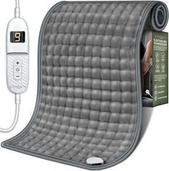 sinnlein Verwarmingskussen van fleece, 30 x 60 cm, elektrisch warmtekussen met automatische uitschakeling, 6 temperatuurniveaus, wasbaar tot 40 °C, digitaal display, grijs