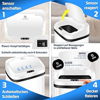KESSER® Sensor Prullenbak - Afvalbak - Vuilnisbak - 40L - Wit