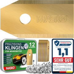 MASKO® Reservemesjes voor robotmaaiers, universeel incl. innovatieve schroeven, reservemessen voor robotmaaier, duurzame titanium coating, compatibel met Gardena/Husqvarna, 12 stuks