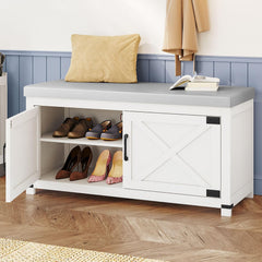 Hzuaneri SB26603GY Schoenenbank, schoenenkast met zitting, gevoerd kussen, voor 12 paar, voor ingang, woonkamer, hal, 35 x 100 x 49 cm, wit