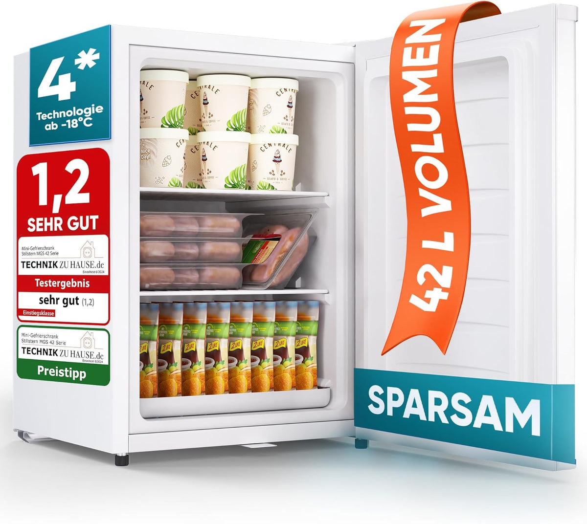 Mini vriezer - Vrijstaand - Barmodel - 42 liter - Wit - Stillstern •