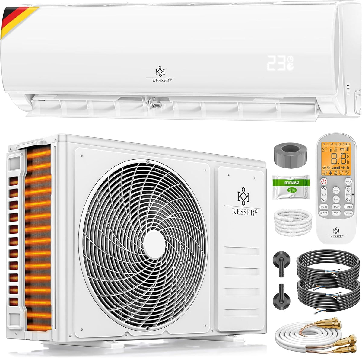 KESSER® Split airconditioning set Quick Connect – Wit - WiFi & app airconditioner met verwarmingsfunctie & koelmodus wandairconditioning, met koperen leiding 9000 BTU 2,6 kW koelmiddel R32 incl