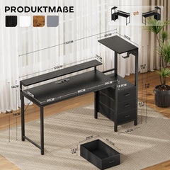 HLONONE Bureau met laden, 152 x 50 cm, gamingtafel met led en 2 stopcontacten en 3 USB-poorten, omkeerbare computertafel met plank en monitorstandaard, pc-tafel met haak voor thuiskantoor, zwart