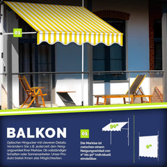 Tillvex® Klemluifel - Balkonluifel zonder boren - 300cm - Verstelbaar - Geel