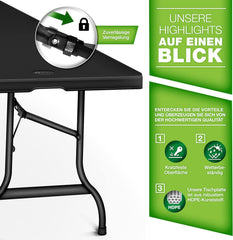 Tillvex® Inklapbare Tafel - Campingtafel - Klaptafel - 180x75cm - Zwart