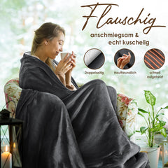 KESSER® Elektrische deken met automatische uitschakeling, 180 x 130 cm, dubbelzijdig elektrische warmtedeken, knuffeldeken, bed, bank, 9 temperatuurniveaus, wasbaar tot 40 °C, met timer, digitaal