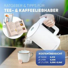 Stillstern Waterkoker met roestvrijstalen filter, PFAS- en PTFE-vrij, 1,7 l - 2200 W, waterkoker met precisie-uitloop en anti-vingerafdrukcoating, snel opwarmen, theekoker camping, matte afwerking, wit