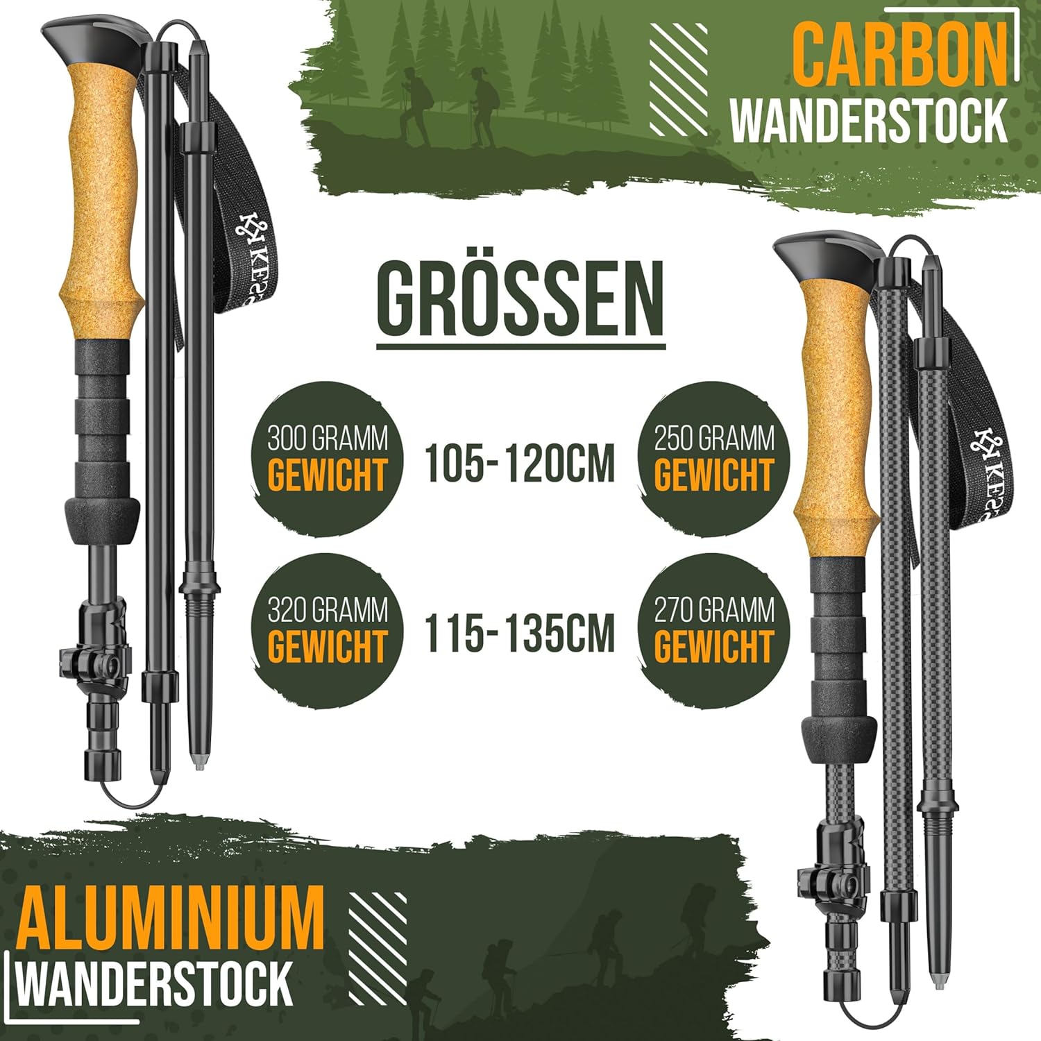 KESSER® Nordic Walking stokken - Wandelstokken - Zwart
