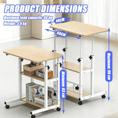 Verdego In hoogte verstelbaar bureau, bijzettafel met wielen, 2 planken, pc-tafel 40 x 60 x 63-90 cm, ruimtebesparend, kleine mobiele computertafel voor thuiskantoor, bank, bed (walnoot)