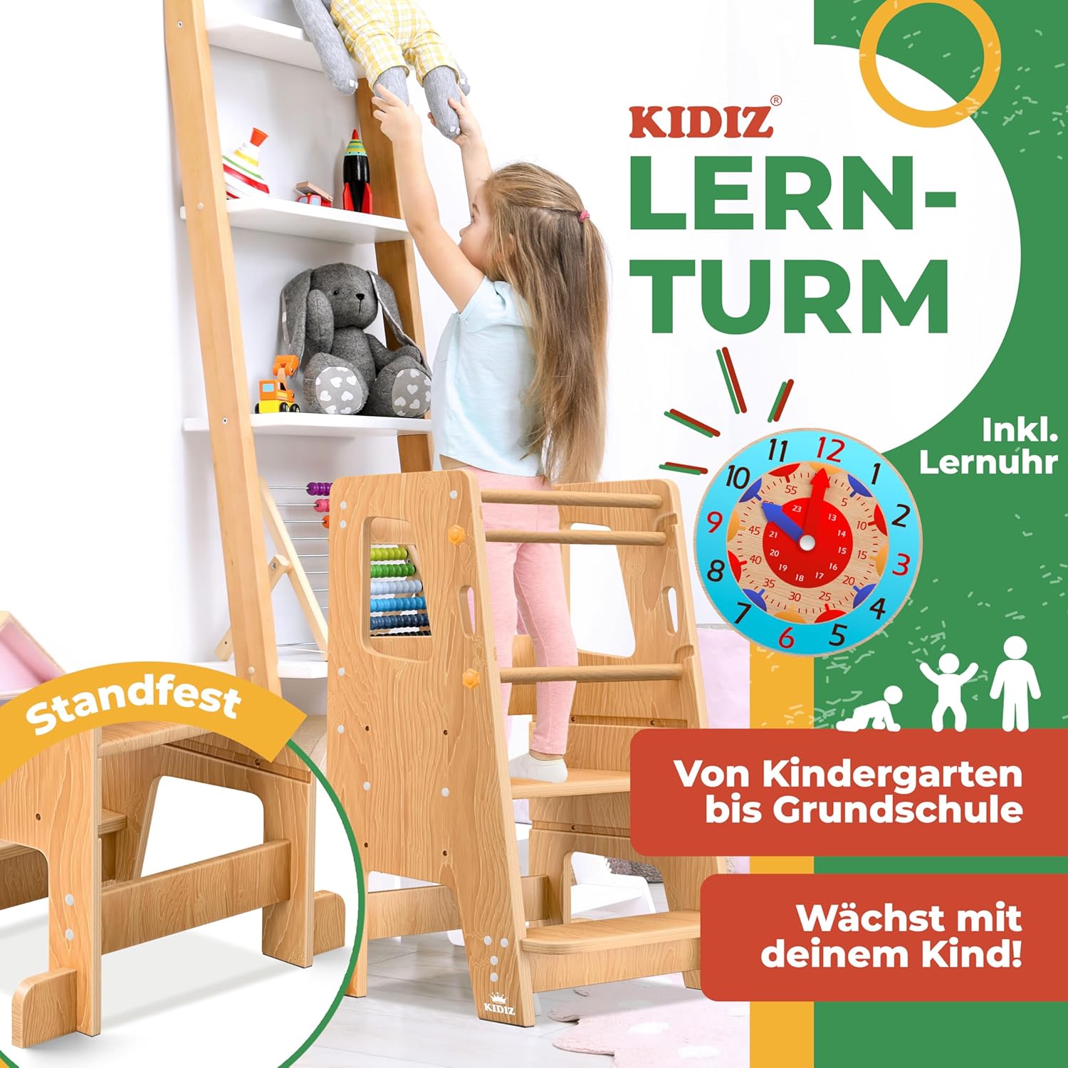 KIDIZ® Leertoren voor kinderen - Verstelbaar - tot 50kg - Bruin