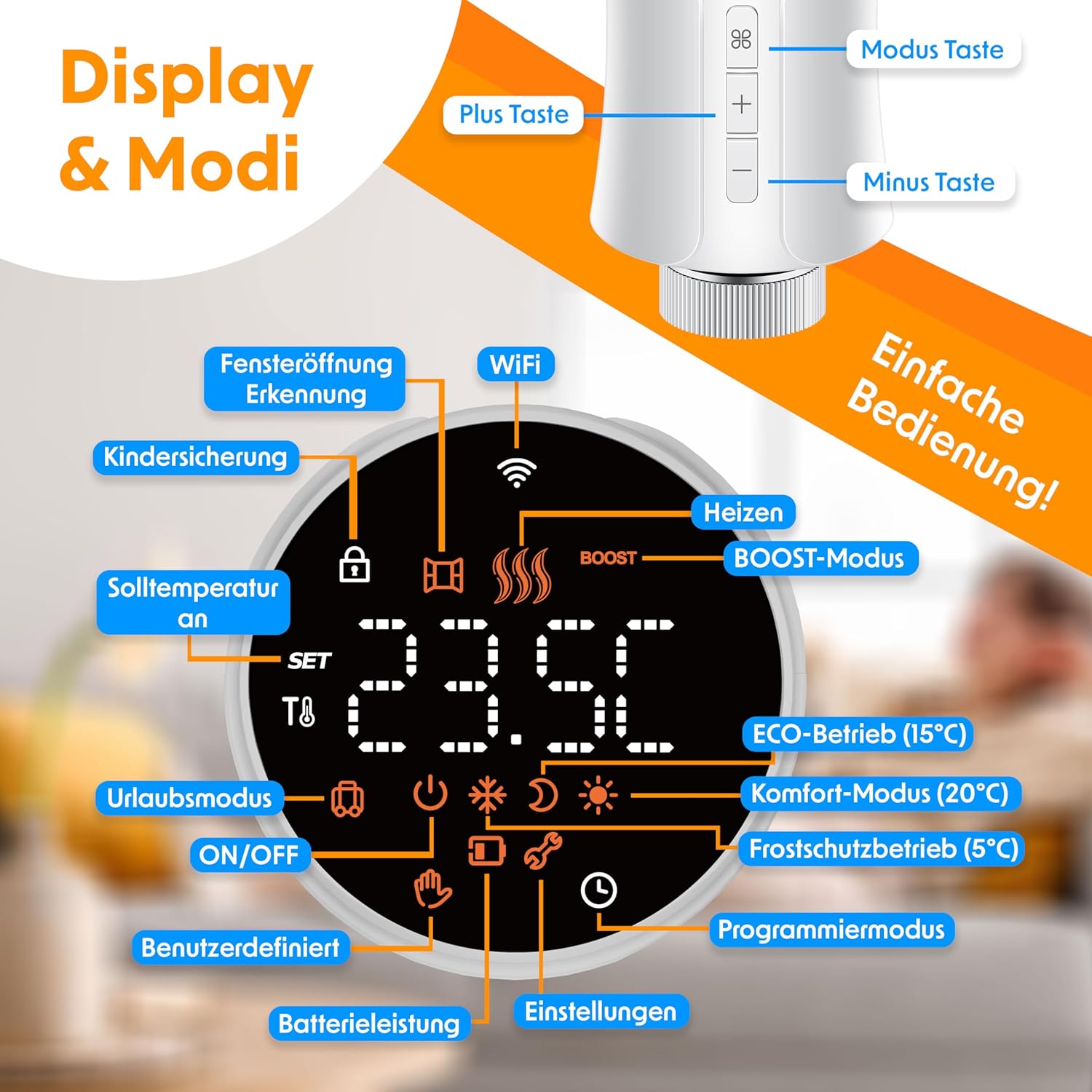 KESSER® Radiatorthermostaat, wifi, verwarmingsthermostaat, wifi met Smart Home App bediening, thermostaat Alexa, Google Assistant met 6 radiatorventielen, energie en kosten besparen