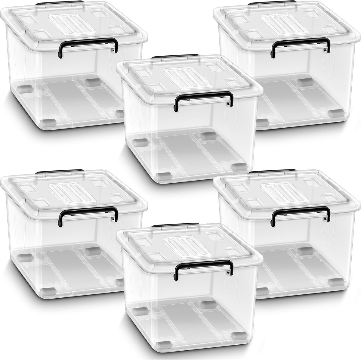 tillvex® Opbergdozen met deksel, set van 6, 13 liter, geschikt voor levensmiddelen, kunststof stapelbaar, grote opbergdoos, kledingdozen, 100% nieuw materiaal
