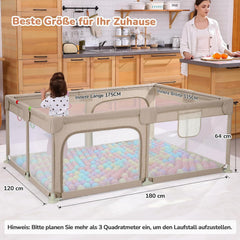 Dripex Box voor baby's, box met ademend net, speelbox voor baby's, 5 boxringen, 120 x 180 cm, bruin