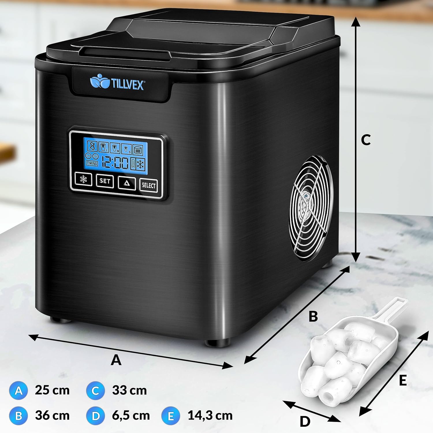 IJsblokjesmachine – 12kg/24 uur – IJsmachine - IJsblokjesmaker - Zwart - Tillvex®